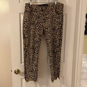 Vaccinia cheetah print jeans. Size 12. Crop length, frayed hem
